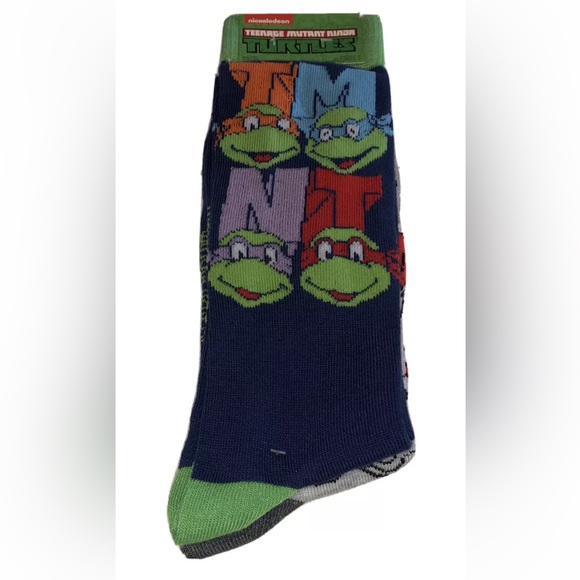 Teenage Mutant Ninja Turtles Crew Socks 2 Pair Men's 6-12 Blue Gray w TMNT Faces - Picture 9 of 11